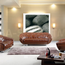 Modern Italian Leather Living Room Set in Brown Finish - Sofas