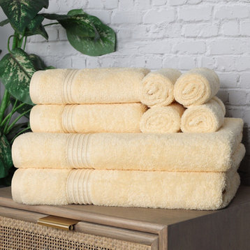 8 Piece Egyptian Cotton Solid Face Hand Bath Towels, Canary