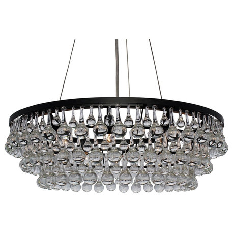 10-light Glass Drop Crystal Chandelier, Black, 32" Diameter