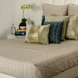 Unir Grey-Beige Quilted Diagonal Weave Linen Bedspread - Quilts And Quilt Sets