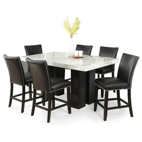 Camila Marble Top Rectangular 7-Piece Counter Height Dining Set - Black