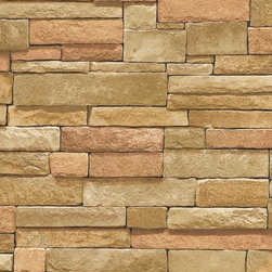 Brown & Neutral Ledgestone Wallpaper - Wallpaper
