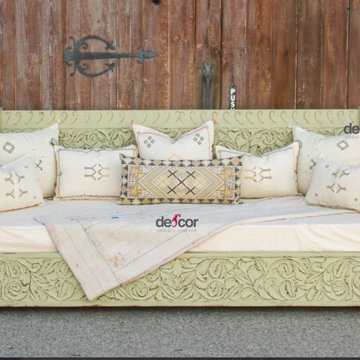 Sage Hand-Painted Floral Carved Daybed