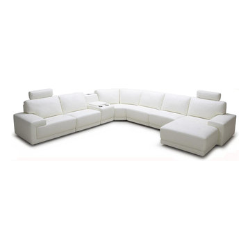 Modern Leather Sectional Sofa with Headrests