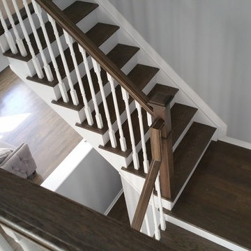 Stair refinish, New tread and new railing