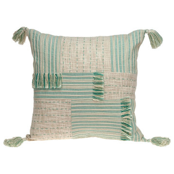 Cream And Mint Woven Throw Pillow