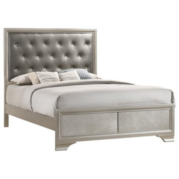 Pemberly Row Faux Leather Eastern King Panel Bed Metallic and Charcoal Gray