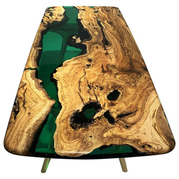 Rustic Green River Dining Table, Epoxy Resin & Wood