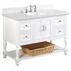 Beverly Bath Vanity, Base: White, 48", Top: Natural White Marble