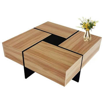 Modern Coffee Table, Expandable Sliding Square Top With Hidden Storage, Brown