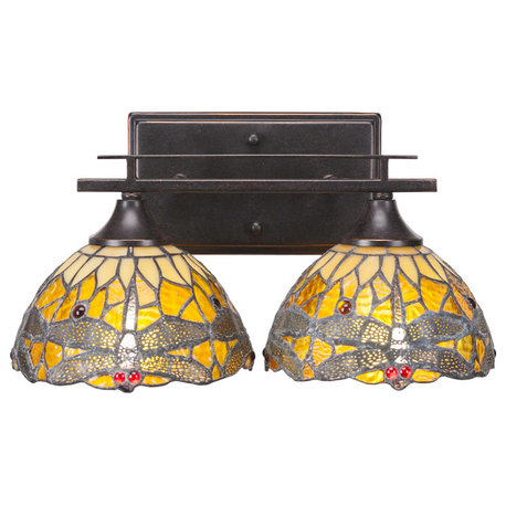 Uptowne 2-Light Bath Bar, Dark Granite/Amber Dragonfly Art