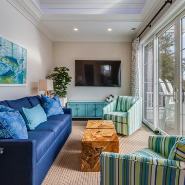 Colorful sitting room with a view of the Atlantic Ocean
