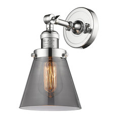 Small Cone 1-Light Sconce, Smoked Glass, Polished Chrome