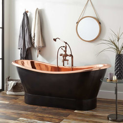 70" THAINE ANTIQUE BLACK COPPER DOUBLE-SLIPPER PEDESTAL TUB - POLISHED INTERIOR - Products
