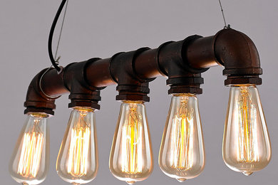 Lightingfair Industrial Style Pendant Light with Five Bulbs in Pipe Shape