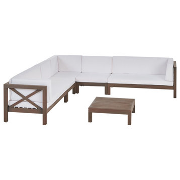 Bunny Outdoor 7 Seater Acacia Wood Sectional Sofa Set, White