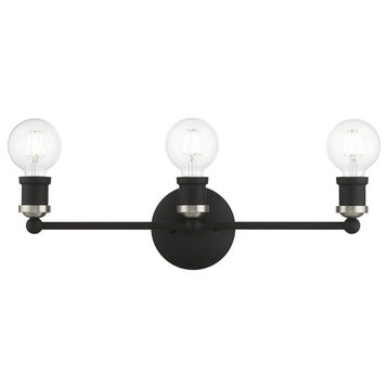 Livex 14423-04 3 Light Black With Brushed Nickel Accents ADA Vanity Sconce