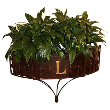 Monogrammed Scroll Wall Mounted Planter Outdoor Personalized Initial Gold Brown