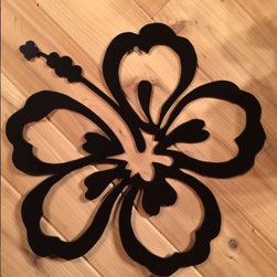 Painted metal flower hibiscus 12" - Metal Wall Art