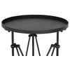 Round Pine Wood Accent Table With Metal Frame, Black