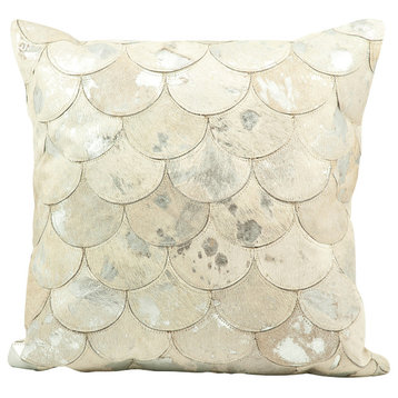 Mina Victory Natural Leather Balloons Pillow, White/Silver, 20"x20"