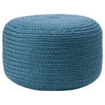 Jaipur Living - Jaipur Living Santa Rosa Indoor/Outdoor Solid Cylinder Pouf, Blue - The Saba Solar collection brings the coastal, globally inspired vibes of natural fiber to outdoor settings. The Santa Rosa pouf mimics the organic style of jute accents, lending texture and warm neutrality to any style decor, but the handwoven polyester quality means this blue ottoman is just as home on patios and porches as it is in living and playrooms.