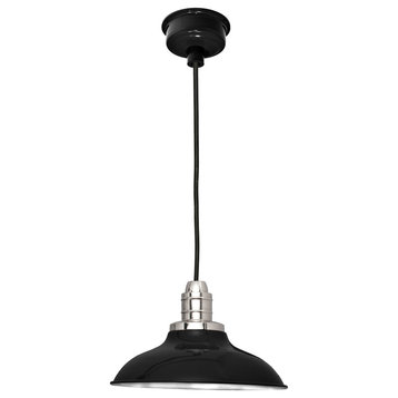 Peony LED Pendant Barn Light, Adjustable Cord, Black, 12"