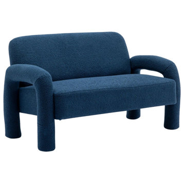SEYNAR Modern Sherpa Boucle Love seat ,Upholstered Living Room 2-Seater Sofa, Navy