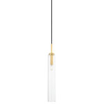 Mitzi - Nyah 1-Light Pendant, Aged Brass - Streamlined in style  the Nyah Pendant delivers elevated proportions with an oversized glass shade. The aged bass socket is the perfect metallic accent  shining subtly in the tubular shade. Also available in a smaller size.