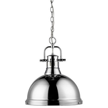 Duncan 1 Light Pendant with Chain in Chrome with a Chrome Shade