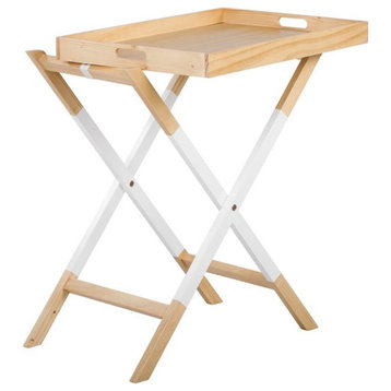 Pemberly Row Modern / Contemporary Folding Tray Table Modern Oak and White
