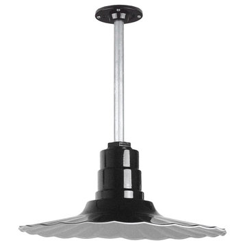 Retro Radial Barn Lighting Pendant With Rigid Stem, Black, 16"