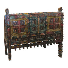 Mogul Interior - Consigned Antique Jaipur Wine Chest, Damchia Banjara Painted Tribal Sideboard - Buffets And Sideboards