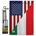 Breeze Decor - US Italian Friendship Flags of the World US Friendship Garden Flag Set - US Friendship Beautiful Mini Garden Flag with Metal Garden Banner Pole Stand - Complete Set with Garden Pole - 16" x 40" Power Coated Metal Flag Stand