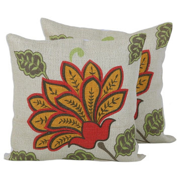 Radiant Bloom Jute Cushion Covers, Set of 2