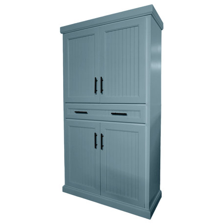 Extra Wide Coastal Kitchen Pantry Cabinet, Interesting Aqua