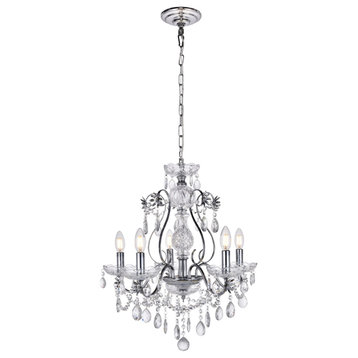 Voltaire 5 Light Chandelier, Chrome With Clear Royal Cut Crystal