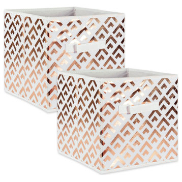 DII Nonwoven Polyester Cube Double Diamond White/Copper Square, Set of 2
