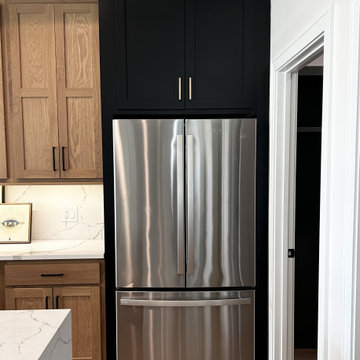 White Oak and Black Split Foyer Modern Kitchen
