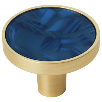 Round Cabinet Knob, 2 Pack, Gold/Navy Blue, 1-1/4 Inch, 32mm Diameter