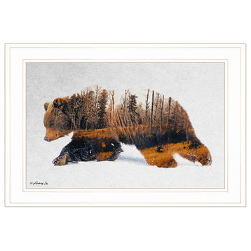 "Traveling Bear" by Andreas Lie, Framed Print, White Frame