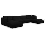 Meridian Furniture - Ease Polyester Upholstered U-Shaped Modular Sectional, Black, 4 Piece: 2 Corner, 2 Armless, 2 Ottoman - Ease into comfort when you bring home this Ease fabric modular sofa. Designed with an uber casual vibe in mind, this plump sofa sits low to the floor, making it a simplistically perfect addition to a living room, den, game room, teen's room, or dorm room. This fun sofa is part of a modular collection, so you can add it with other items in the Ease collection for a custom arrangement.