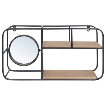 Sagebrook Home Brown and Black Oval Wall Shelf With Mirror 16924-02
