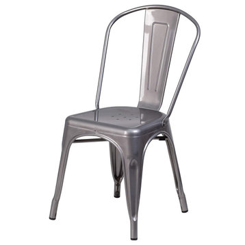 Set of 4 Dining Chair, Stackable Design With Curved Back, Clear Coated Metal