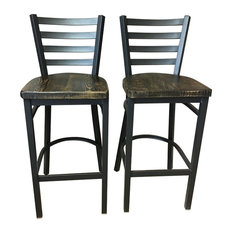 Barnxo - Reclaimed 30" Bar Stool With Ladder Back, Set of 2, Scorched - Bar Stools and Counter Stools
