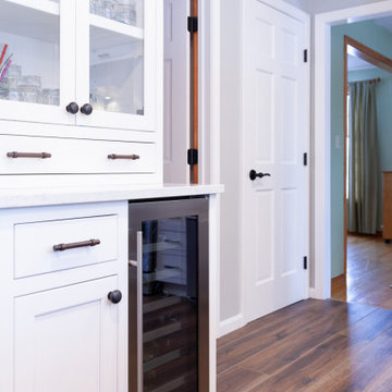 Custom Kitchen Bar with Glass Cabinetry and Beverage Fridge – Ipswich MA