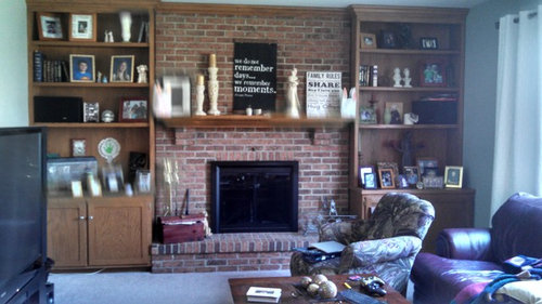 Should We Paint Our Wood Bookshelves, Brick Fireplace With Shelves On Both Sides