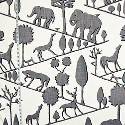 Animal elephant silhouette fabric horse deer dog white - Upholstery Fabric