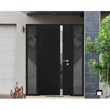 Exterior Entry Front Steel Door /Cynex 6777 Black /16+36+16x80 Left Outswing