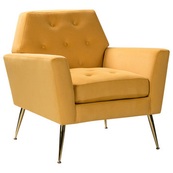 Upholstered Accent Armchair With Tufted Back, Mustard